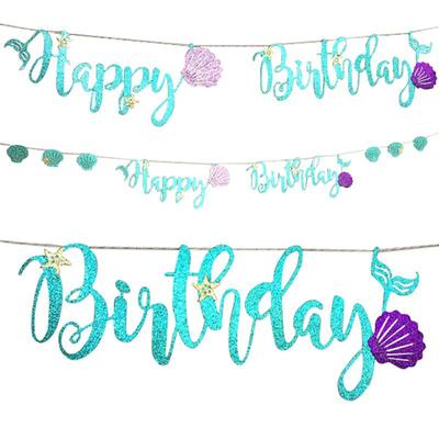 Glitter Mermaid Birthday Garland With HAPPY BIRTHDAY Shell ONE Letter 2.5M Shining Banner For First Birthday Party Baby Shower Baptism Decor