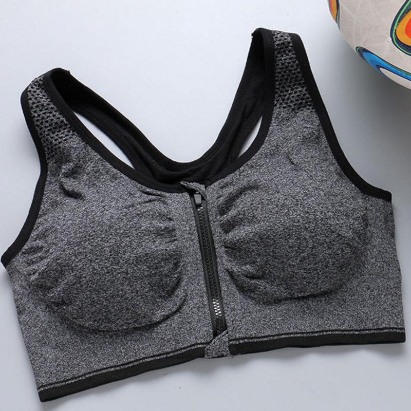 Спортивный бюстгальтер на молнии спереди без стального кольца для сбора и регулировки нижнего белья для фитнеса, йоги, бега, женская майка S серый