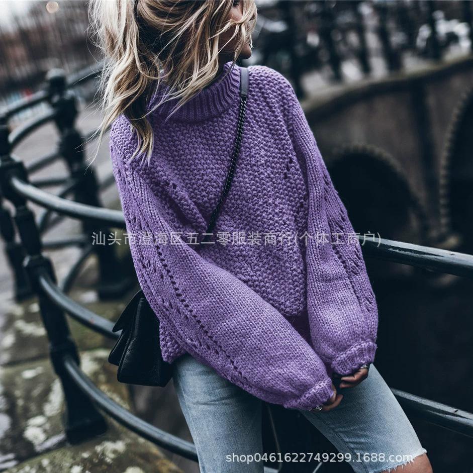 2026 European Street Style: Women's Solid Color Round Neck Long Sleeve Ripped Knitwear for Autumn/Winter
