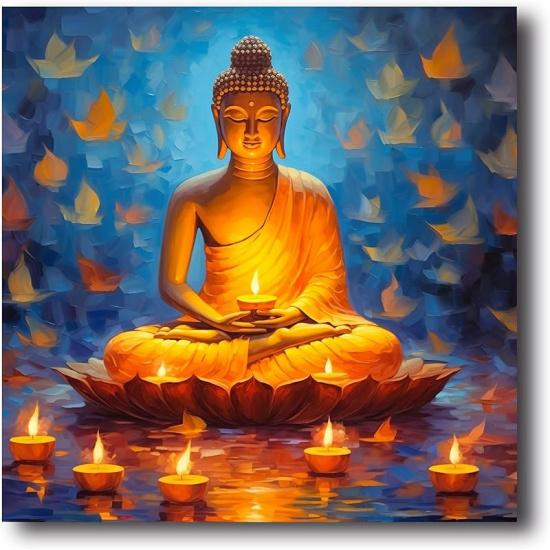 LZIMU Buddha Canvas Wall Art Buddha Statue Painting Prints Zen Pictures Buddhist Spiritual Artwork for Office Yoga Spa Meditation Room 12L  x 12W