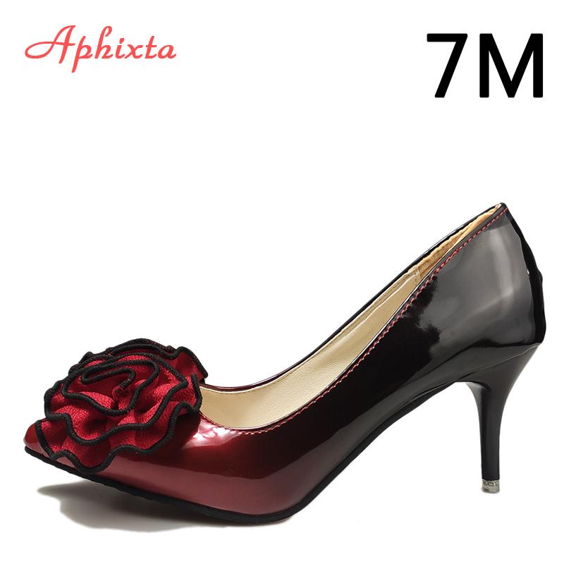 Fashion Aphixta 3.93inch Heels Pointed Toe Pumps Women Flower Thin High Heel Shoes Gradient Discolor Patent Leather Wedding Shoes Woman