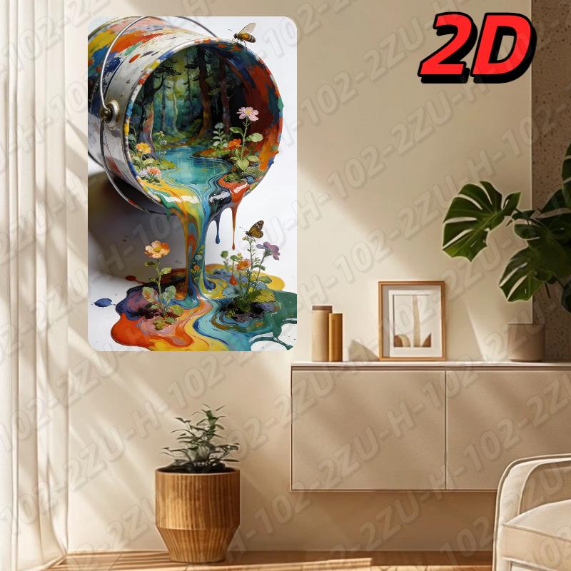 

Cute Paint Bucket Forest Metal Wall Art Colorful Nature Aluminum Decor for Home 20x30cm