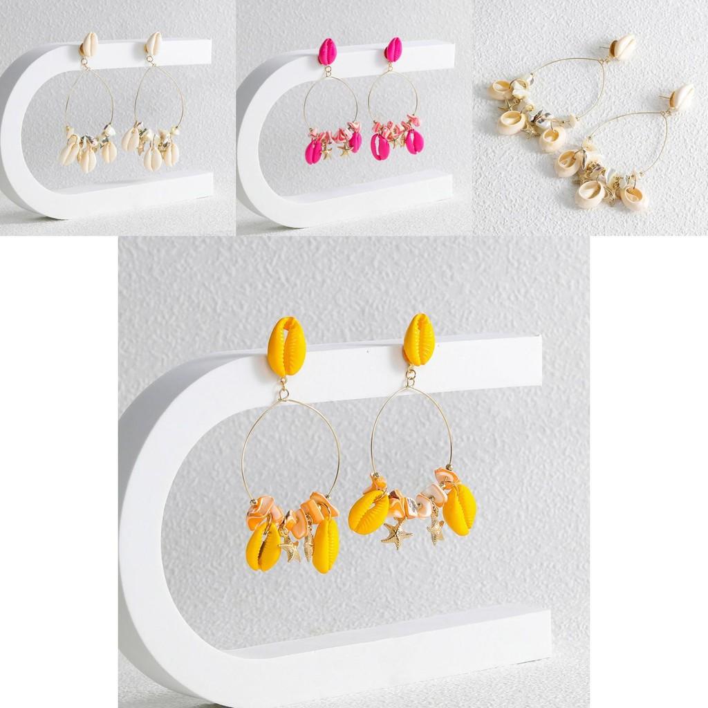 Trendy And Sophisticated Womens Summer Shell Earrings Geometric Design In Multiple Hues