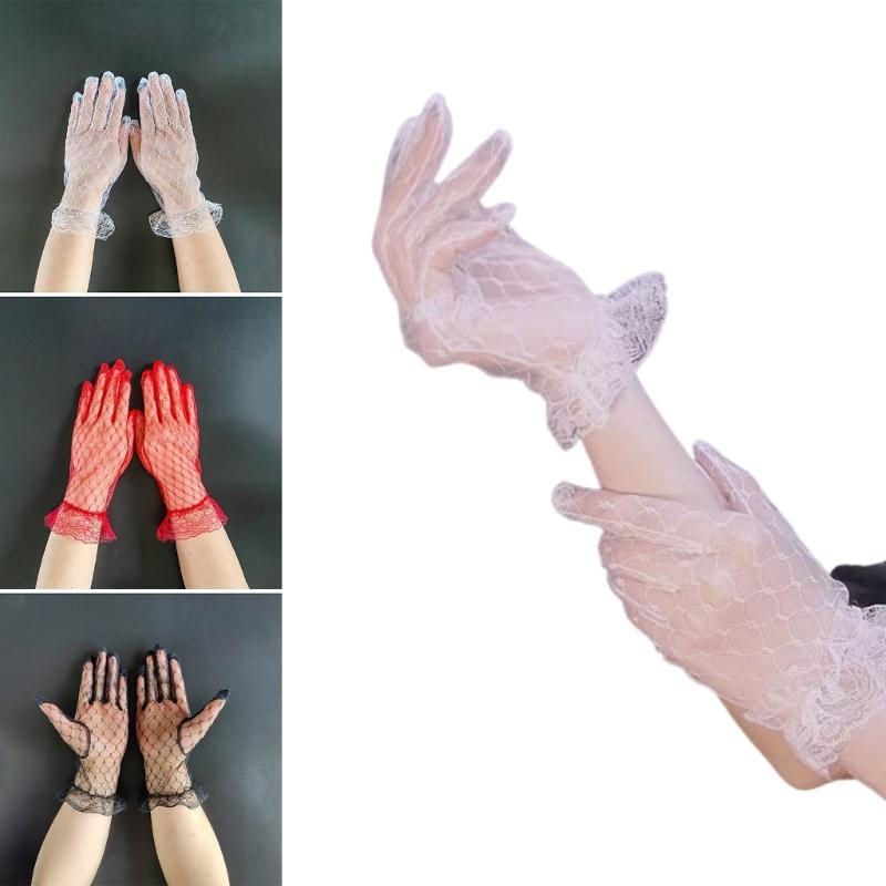 Flapper Lace Gloves 1920s Short Gloves for Concert Costume Accessories