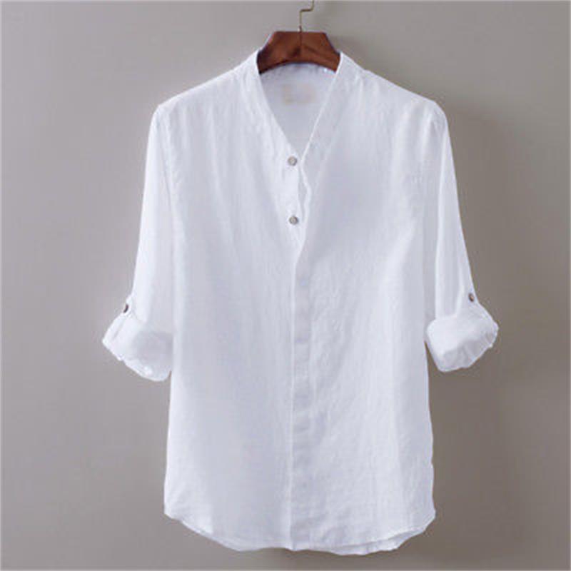 Premium Men's Loose Cotton And Linen Shirts With V-neck For Ultimate Comfort