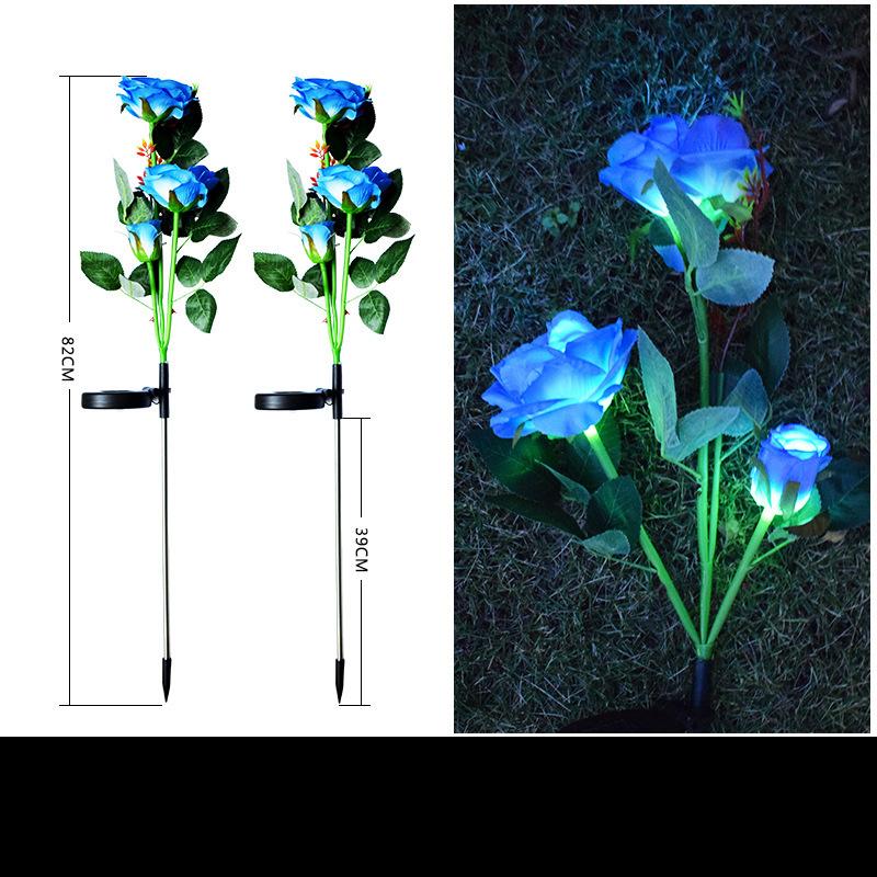 

Солнечные наружные садовые фонари с 3 большими цветами роз, декоративное ландшафтное освещение для дорожек, сада, патио, двора, лужайки, дорожки синий