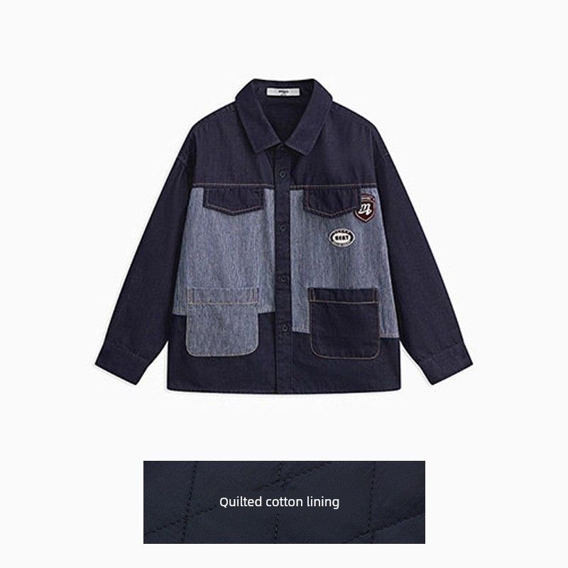Mqd Children's Clothing Boys' Denim Shirt Jacket Spring and Autumn Style Baby Kidsren's Denim Color-Blocking Shirt Jacket
