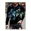 Spring and Autumn Round Neck Wolf Graphic 3D Printed Top Fashionable Casual Long Sleeved Men's T-shirts