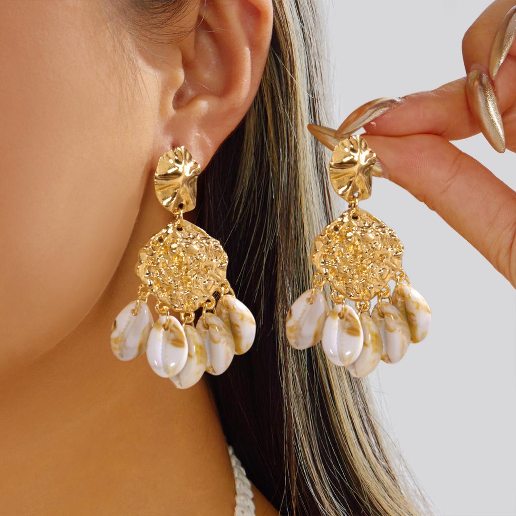 Bohemian Shell Tassel Dangle Earrings For Women Ethnic Style Baroque Imitation Pearl Long Earring Beach Party Versatile Jewelry
