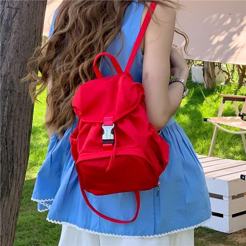 Color Solid Casual Travel Nylon Backpack Waterproof Design Teens Bag Students