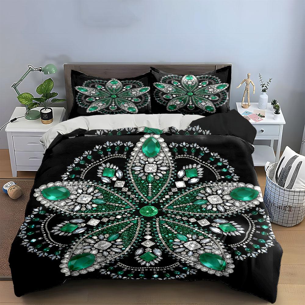 Luxury Emerald Jewelry Set - Wedding Soft Comfortable Duvet Cover Bedding Set Included 1*Duvet Cover & 2*Pillowcases, Gift
