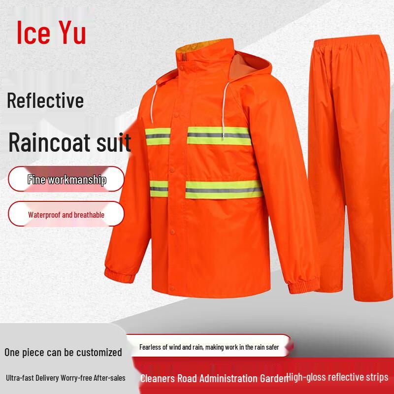 High-Visibility Fluorescent Orange Reflective Rain Suit 3XL