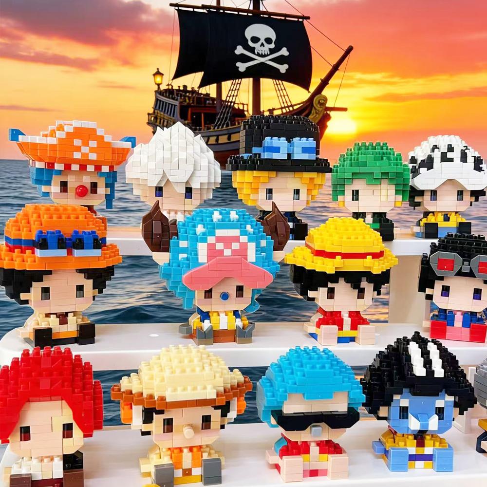 Anime Character Micro Building Blocks Sun God Nika Luffy Zoro Ace Buggy 3D Assembly Mini Bricks Figure Model Toys