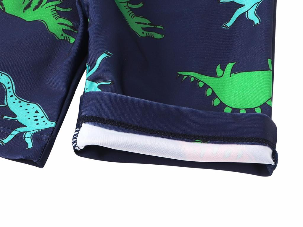 European & American Boys' Dinosaur Print Quick-Dry Sun Protection Swimsuit Set (Swim Shorts + Two Tops)
