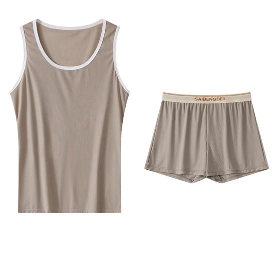 

2 шт./комплект Мужской комплект пижамы с V-образным вырезом, без рукавов, жилет, эластичный пояс, широкие шорты, летняя одежда для сна, домашняя одежда M