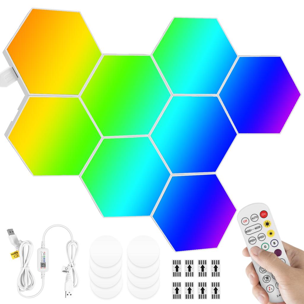 8/10/12 Pcs Hexagon LED Lights Modular DIY Hexagon Wall Light APP and Remote Control Smart RGB Gaming Light for Bedroom