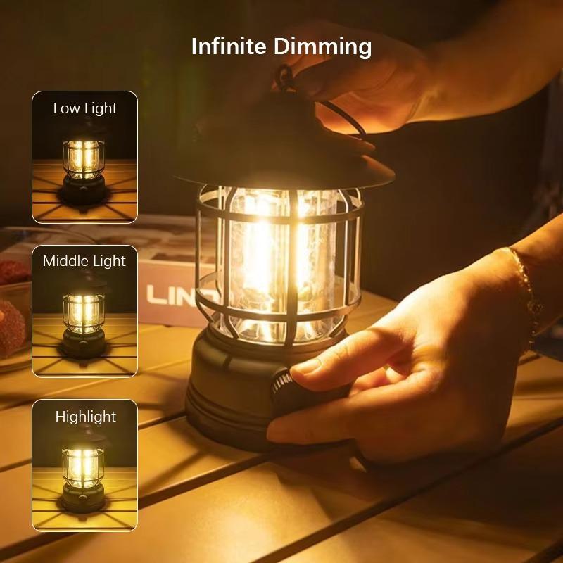 Camping Lantern USB Rechargeable Battery Powered Retro Camping Light Waterproof Hanging LED Tent Lamp for Hiking Fishing