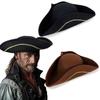 Victorian Pirate Hat With Gold Stitched Soft Lining Tricorn Hat For Costume Parties Vintage Adult Costume Accessory