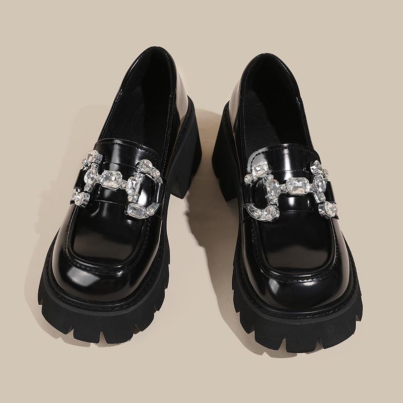 Platform J single shoes women's spring new college feng shui diamond horse buckle versatile, fashionable small leather shoes