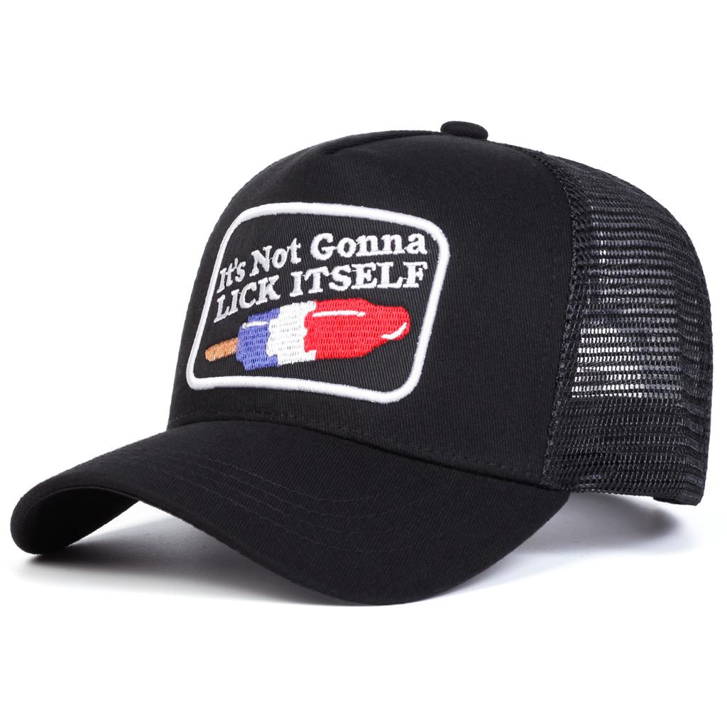 Unisex LICK ITSELF Letter Embroidery Baseball Net Caps Adjustable Casual Hats Spring and Summer Outdoor Sunscreen Hat