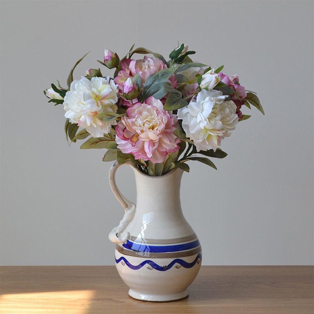 Multicolor Peony Artificial Flower Green Lieaves Lifelike Flower Faux Flower  Home Decoration