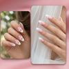 24Pcs Pink Bow Women Press on Nails, Faux Pearl Almond Stick-on Fake Nails, French Tip Glue on False Nails for Office Date Party Wedding