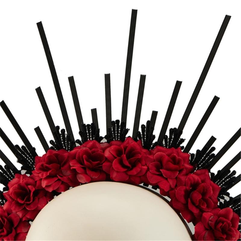 Rose Floral Crown Hair Tiaras Spiked Headbands Bride Flower Crown Halloween