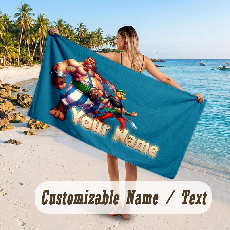 Personalized Beach Towel,Asterix & Obelix Custom Printed Name Text, Super Absorbent Towel For Beach Vacation