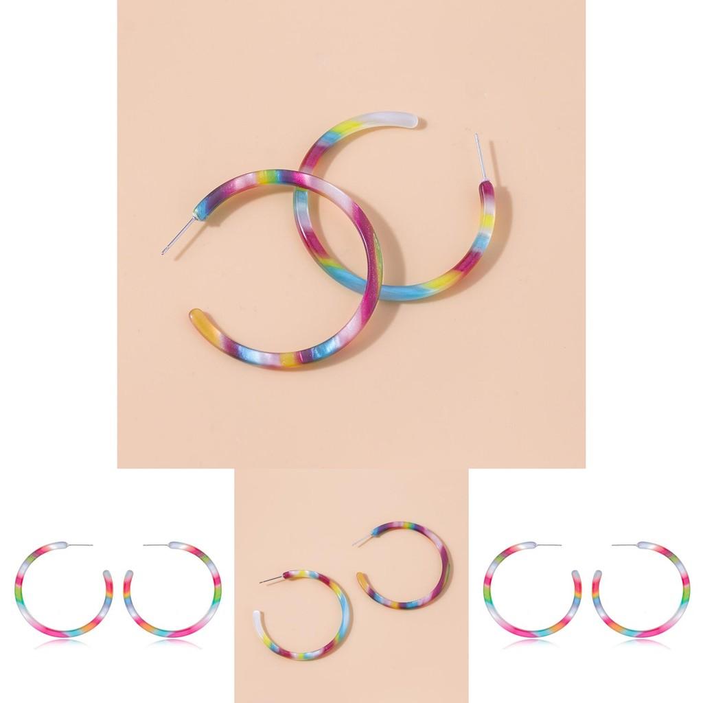 Vibrant Rainbow Acrylic Geometric Earrings Trendy Fashion Statement Jewelry