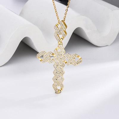 Cuban Chain Gold Cross Pendant Necklace - Non-Fading Christmas Gift
