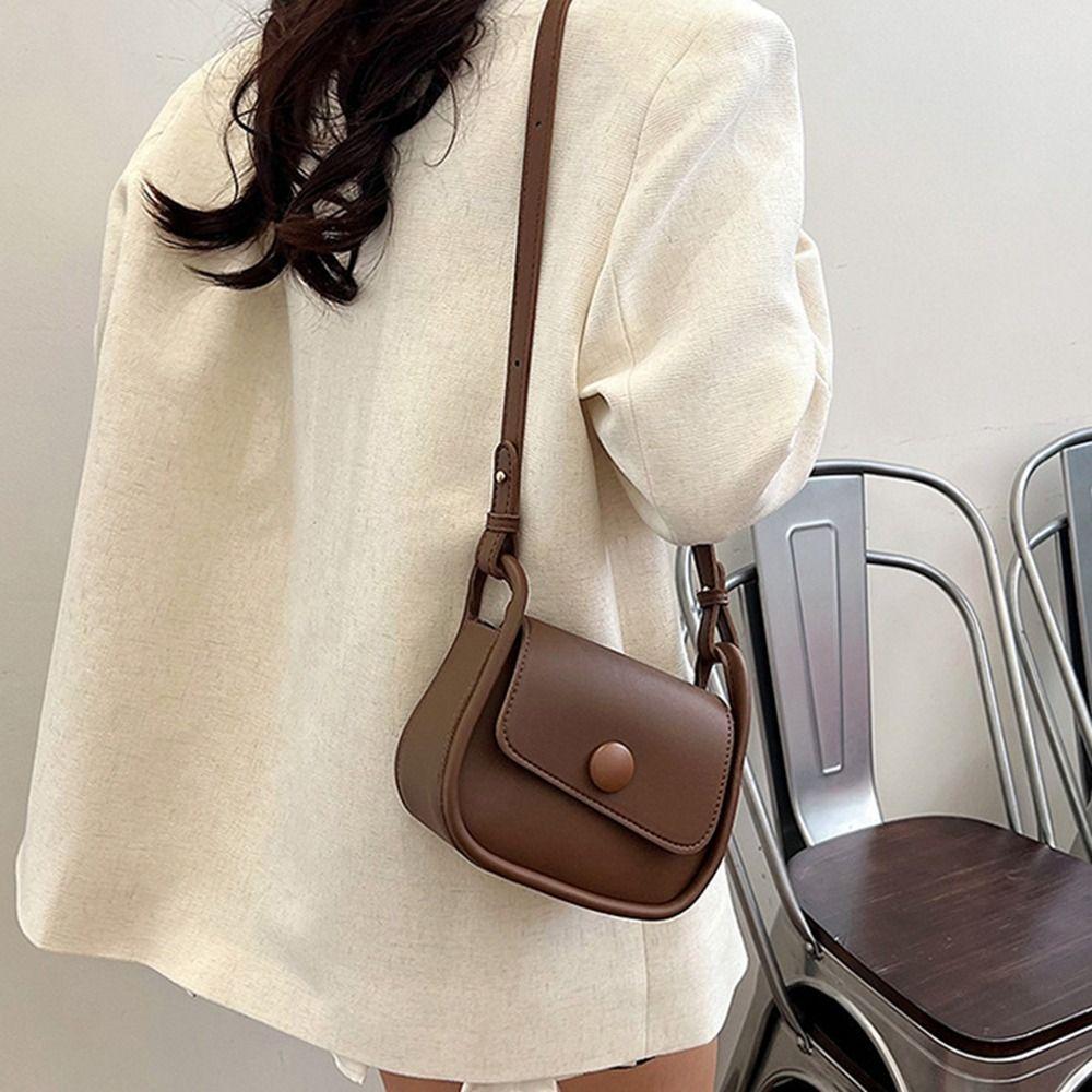 Korean Style Shoulder Bag PU Leather Crossbody Bag Fashionable Small Square Saddle Bag  Women