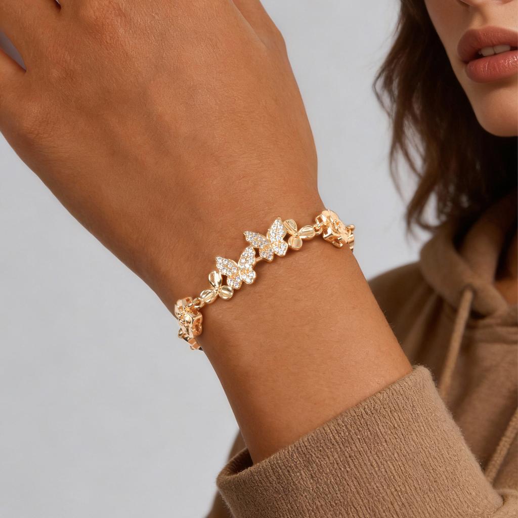 Dainty Shiny Cubic Zircon Butterfly Bracelet, Endless Love Infinity Symbol Charm Wristband Bracelets for Women Jewelry Wedding