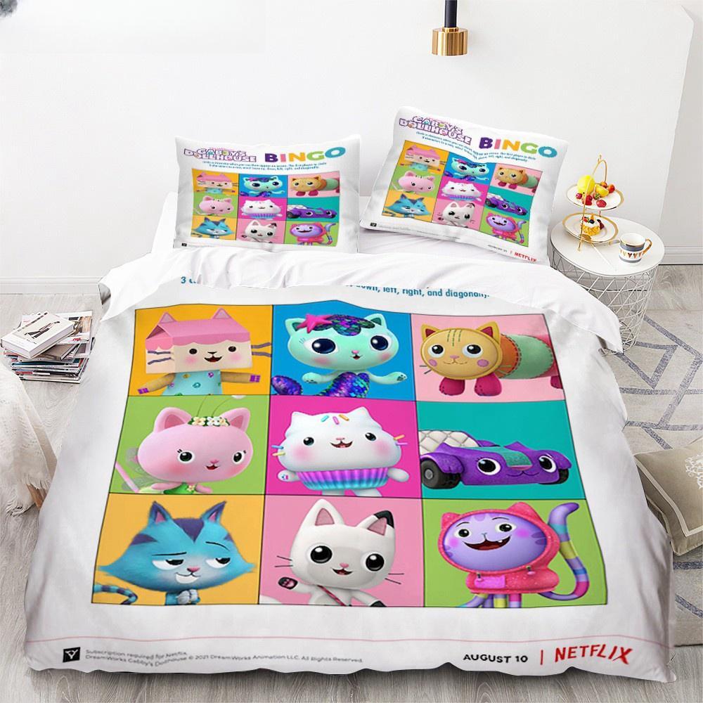 Zestaw pościeli Gabby'S Dollhouse Poszewki na poduszki z postaciami z kreskówek Poszewka na kołdrę Dla dziewczynki Dzieci Prezent Sing Twin Full Queen Urocza Kawaii Pościel 3D