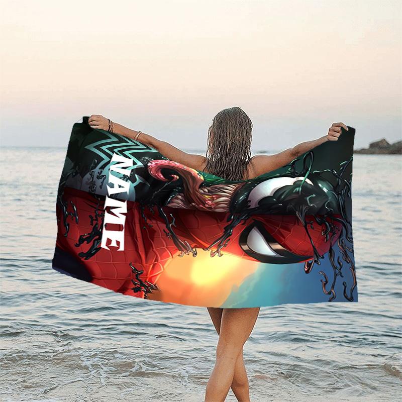 1pc Spider Man3 Beach Towel with Custom Name, Beach/Swimming/Bath/Picnic/Camping Towel, Suitable for Seaside Beaches