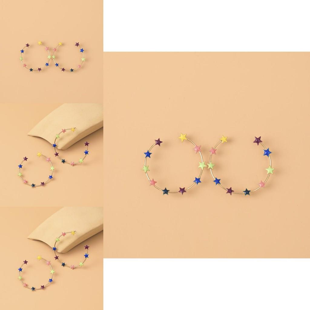 Colorful Star Hoop Earrings For Women Geometric Alloy Fashion Jewelry