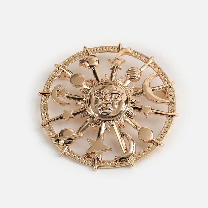 Sun God Sun Moon Stars Christmas Baroque Badge Brooch