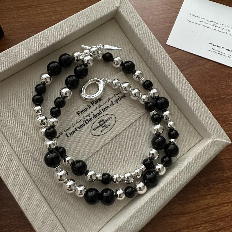 

S925 Sterling Silver Niche Design Sense Simple Black Agate Necklace Fashionable Simple Personality Collarbone Chain 925 silver