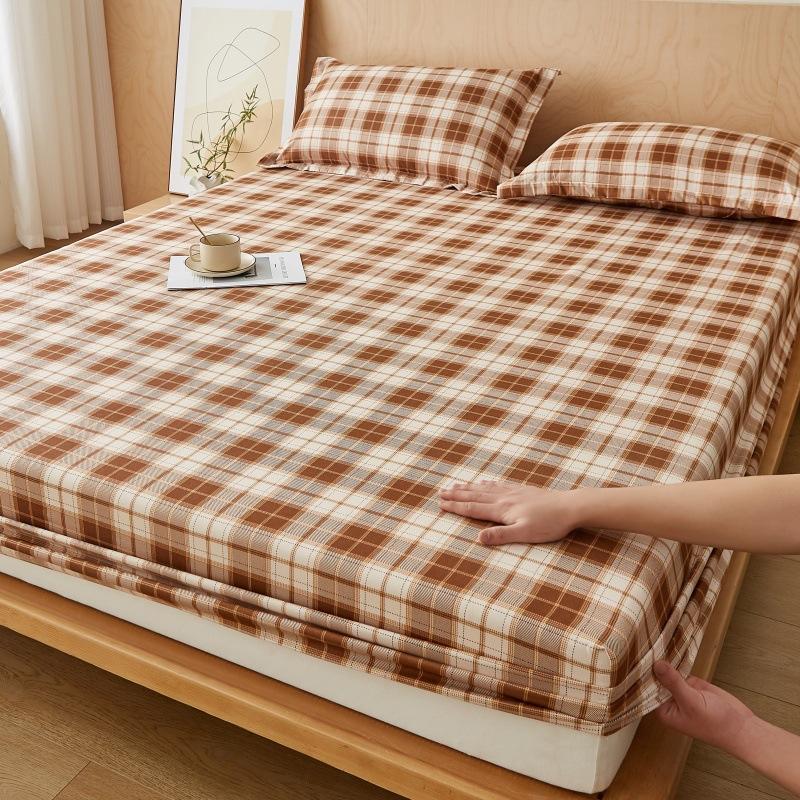 Fitted Sheet Single Piece Washed Cotton Non-Slip Brushed Mattress Cover Mattress Protector for Student Dormitory