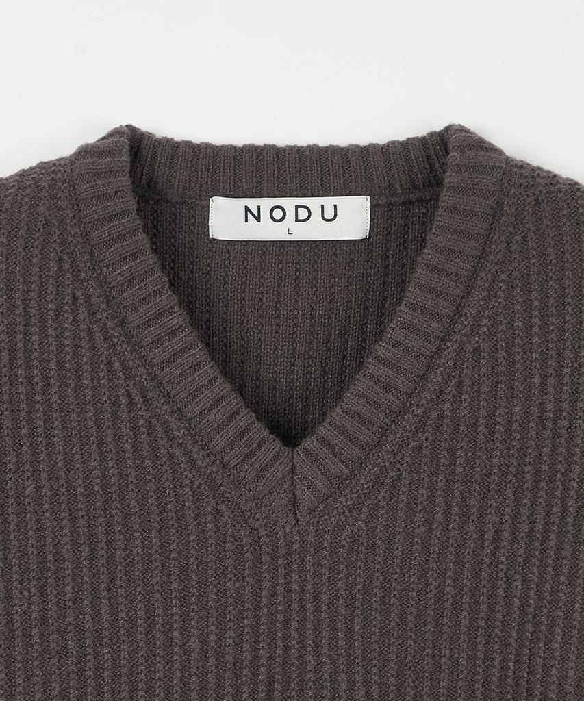 NODU V-Neck Waffle Essential Knit [Brown]