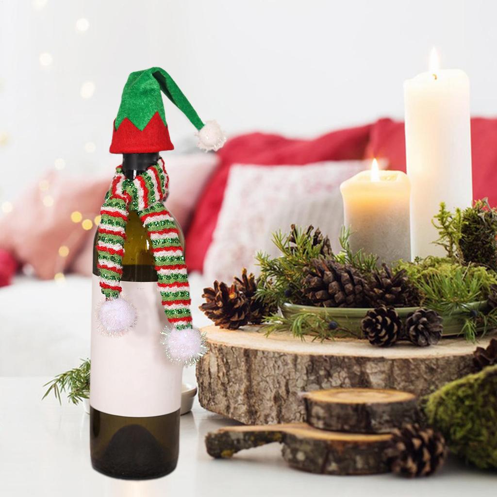 Christmas Wine Bottle Cover Decorative Festival Bottle Topper Reusable Wine Hat And Scarf Cover For Party Holiday Gathering