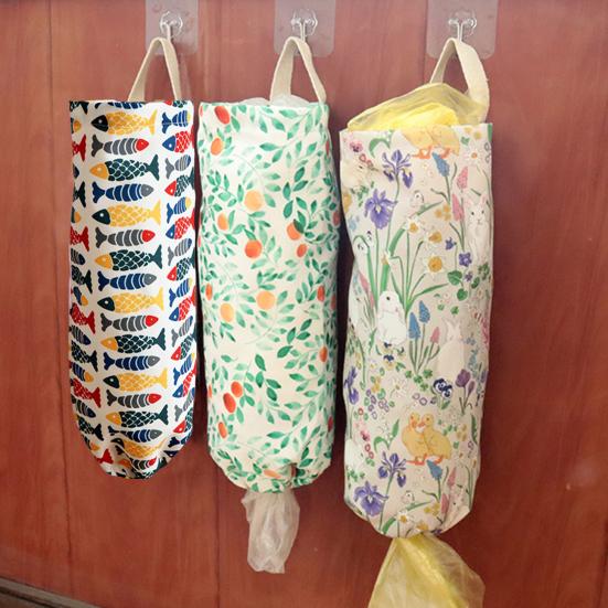 Plastic Bag Holder Printing High Capacity Multi-use Waterproof Elastic Mouth Closure Storage Washable Wall Mounted Grocery Bag Holder for Home
