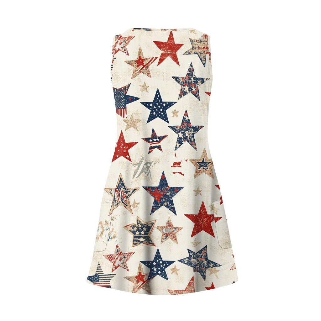 Damen Casual Mode V-Ausschnitt Ärmellos Bedruckt Seitentasche Kurzer Rock Kleid