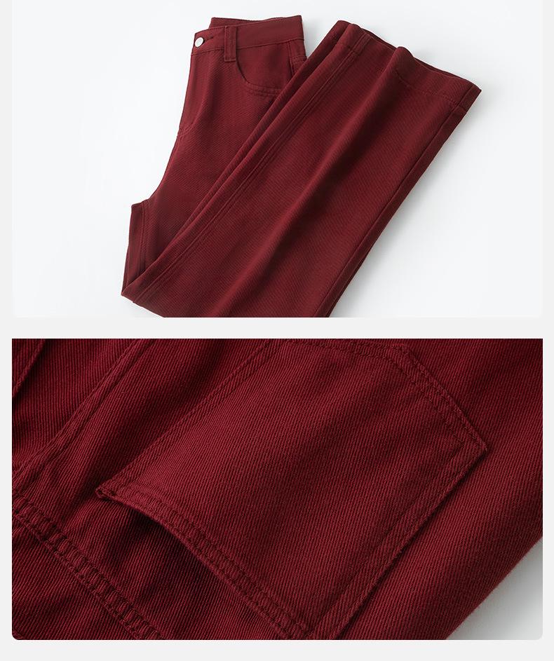 Ancola Red High-Waisted Floor-Length Wide-Leg Slimming Pants, 2025 Spring Women's Collection