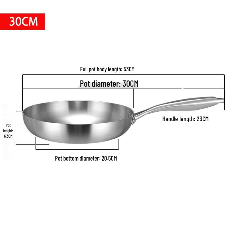 Wutuo 30cm Non-Coated 304 Stainless Steel Pan
