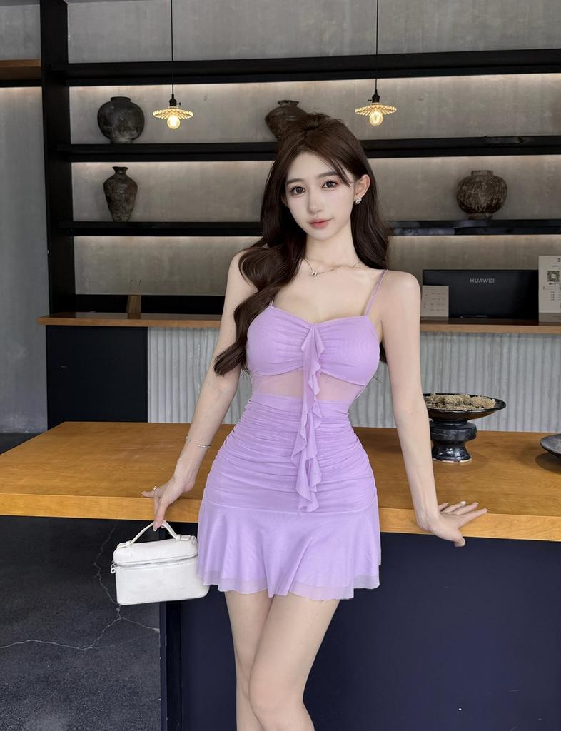 Work clothes Work clothes Low-cut v-neck slim-fitting and thin hip-wrapped bottom suspender dress