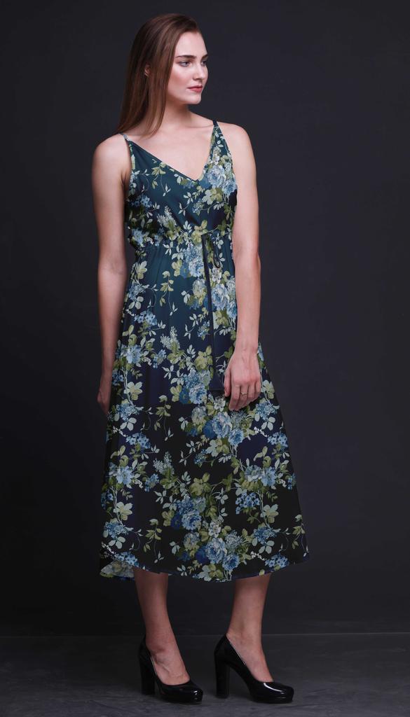 Bimba Floral Ladies Printed Resort Midi Drawstring Dress Spaghetti Strap Beach