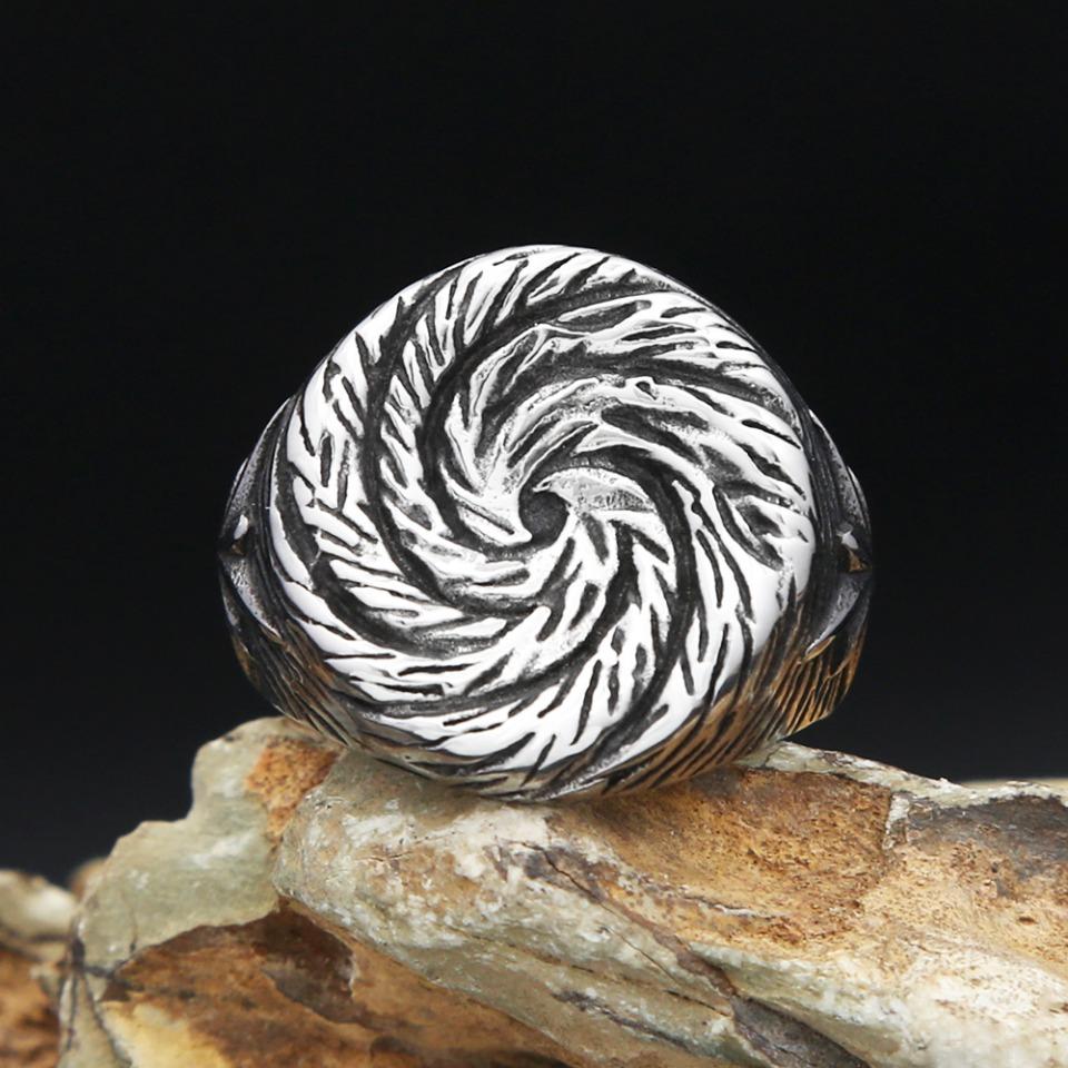 Spiral Pattern Ring for Men Women 316L Stainless Steel Punk Biker Unisex Fashion Jewelry Gift