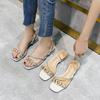 Summer Sandals Women Low -Heel Rhinestones Black Korean Fashion Wear High -Heel Slippers Girls Large Shoes Free Delivery