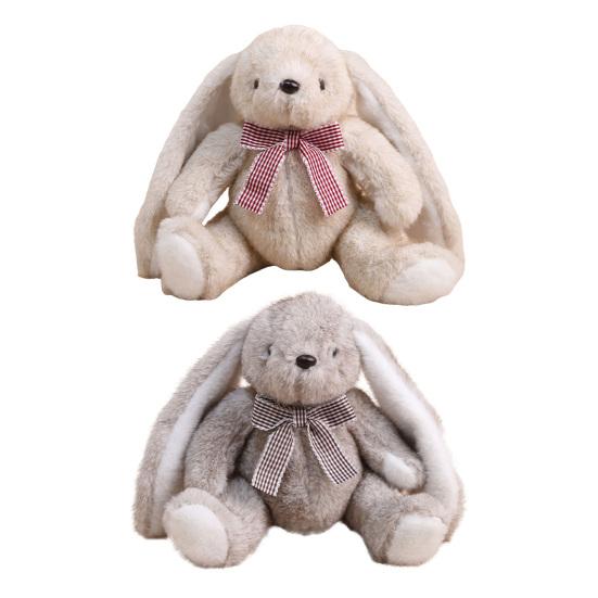 Huggable Plush Bunny Toy Stuffed Plaid Bow Rabbit Plushie Simulation Animal Doll Home Living Room Bedroom Decoration Birthday Gift