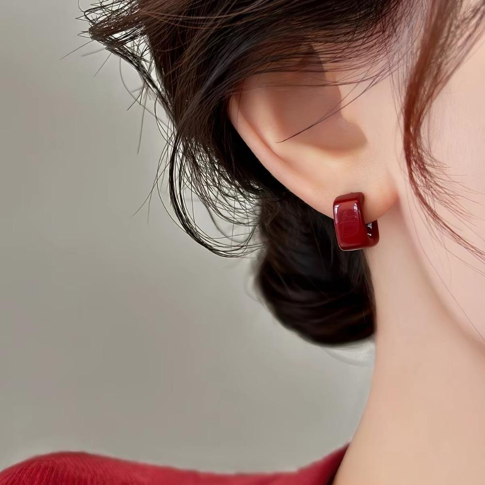 Retro Temperament Ankara Burgundy Drip Glaze Stud Earrings for Women Minimalism New Year Festival Atmosphere Outfit Jewelry Gift